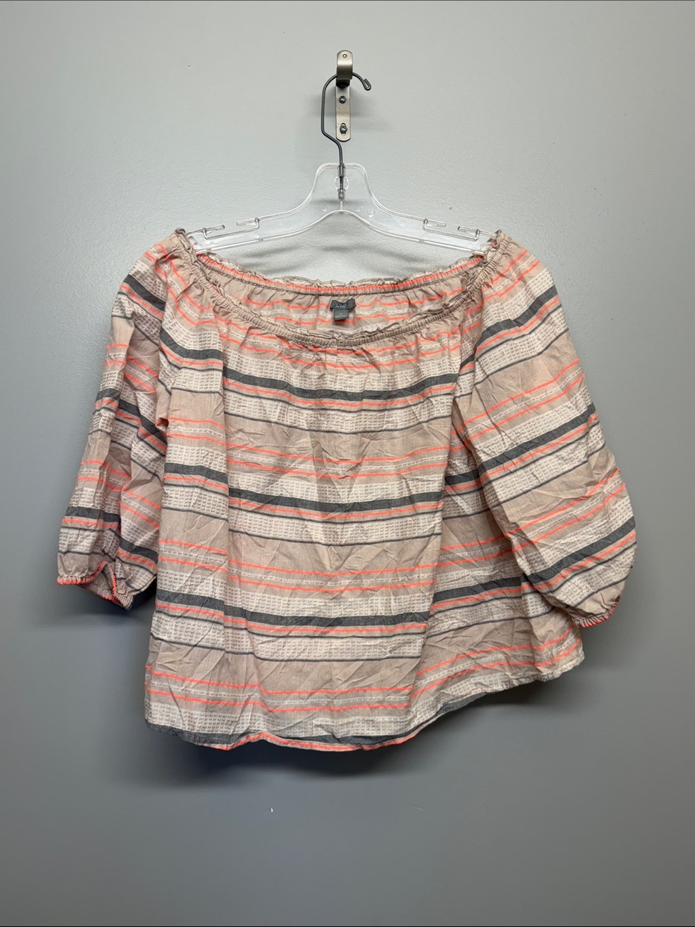aerie Coral & Gray Striped Off-Shoulder Oversized Top